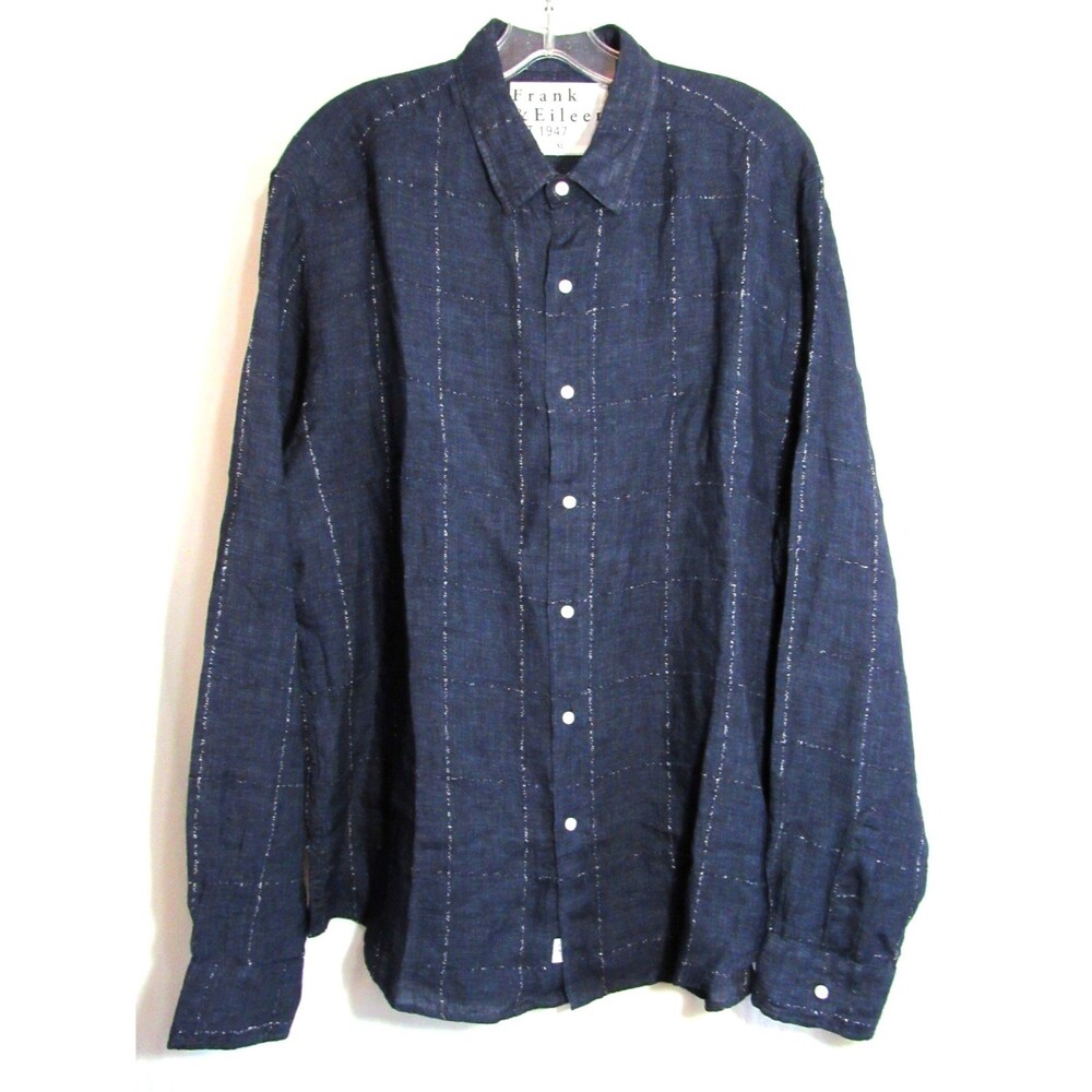 Frank & Eileen Finbar Blue Plaid Check Button Down Linen Blend Shirt XL NWOT
